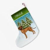 Rhodesian Ridgeback met naam Snowy Winter Forest Kleine Kerstsok (Achterkant (Hangend))