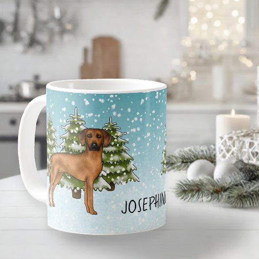 Rhodesian Ridgeback met naam Snowy Winter Forest Koffiemok