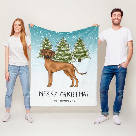 Rhodesian Ridgeback met tekst Besneeuwd Winter Wou Fleece Deken (In situ)