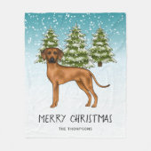 Rhodesian Ridgeback met tekst Besneeuwd Winter Wou Fleece Deken (Voorkant)
