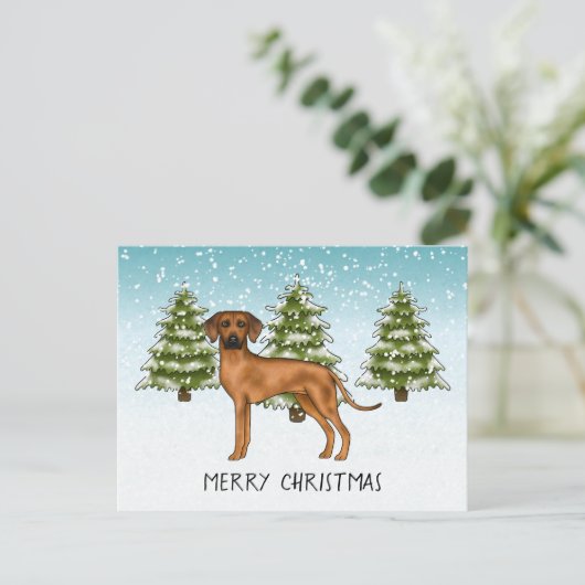Rhodesian Ridgeback met tekst Snowy Winter Forest Briefkaart (Staand voorkant)