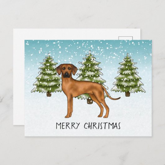 Rhodesian Ridgeback met tekst Snowy Winter Forest Briefkaart (Voorkant / Achterkant)