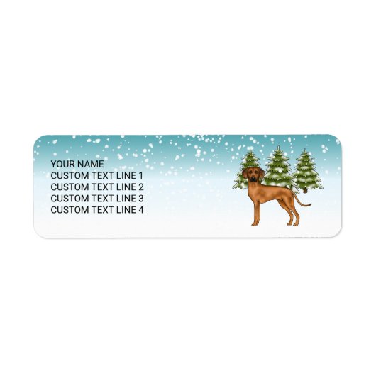 Rhodesian Ridgeback met tekst Snowy Winter Forest Etiket (Voorkant)