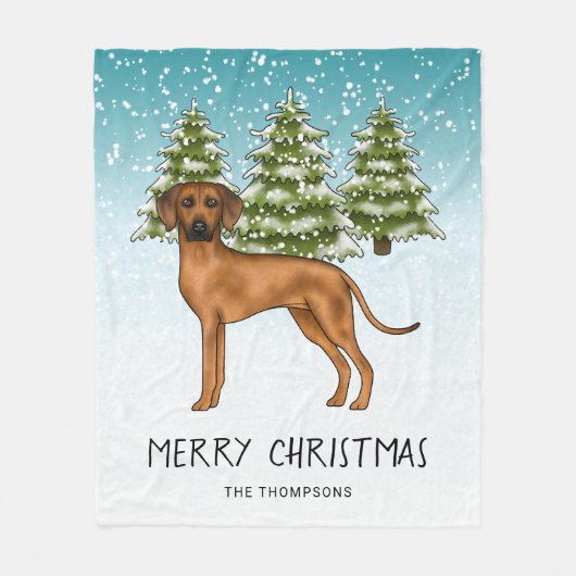 Rhodesian Ridgeback met tekst Snowy Winter Forest Fleece Deken (Voorkant)