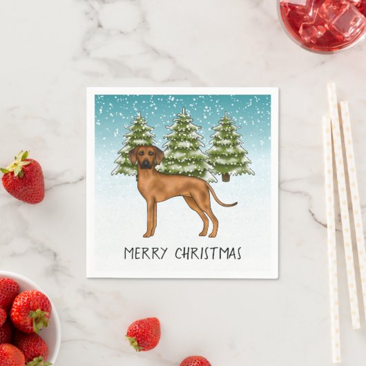 Rhodesian Ridgeback met tekst Snowy Winter Forest Servet (Insitu)