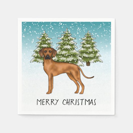 Rhodesian Ridgeback met tekst Snowy Winter Forest Servet (Voorkant)