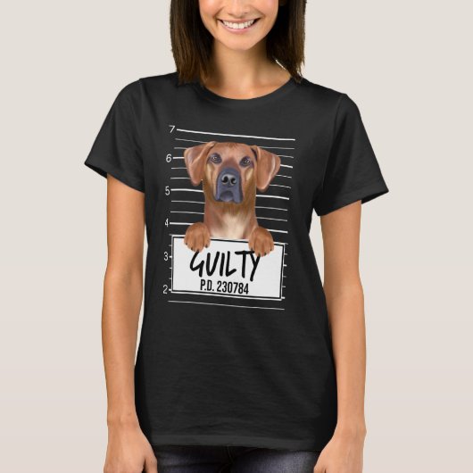 Rhodesian Ridgeback Mugshot Schuldige Hond T-shirt (Voorkant)