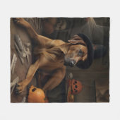 Rhodesian Ridgeback Pompoenen Halloween Griezelen Fleece Deken (Voorkant (Horizontaal))