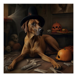 Rhodesian Ridgeback Pompoenen Halloween Griezelen Perfect Poster