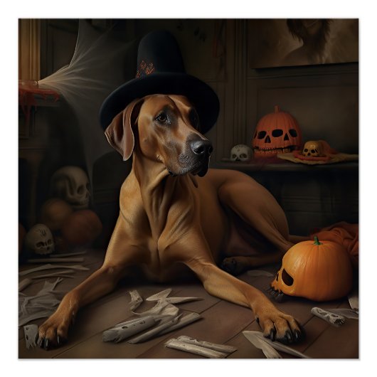 Rhodesian Ridgeback Pompoenen Halloween Griezelen Perfect Poster (Voorkant)