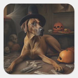 Rhodesian Ridgeback Pompoenen Halloween Griezelen Vierkante Sticker