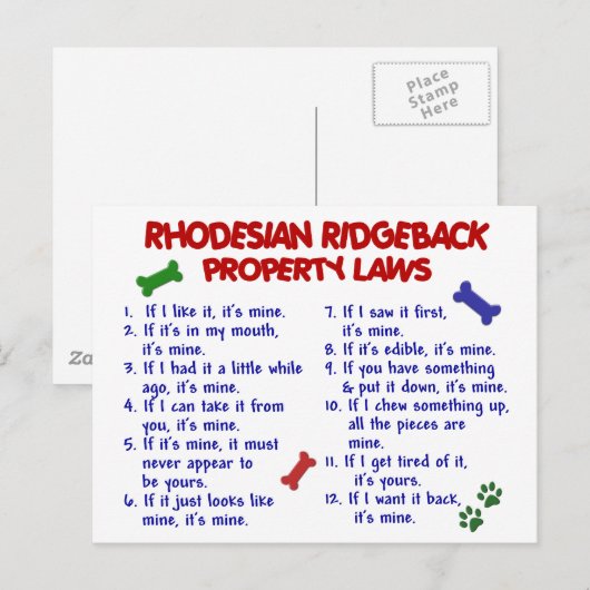 RHODESIAN RIDGEBACK Property Laws 2 Briefkaart (Voorkant / Achterkant)