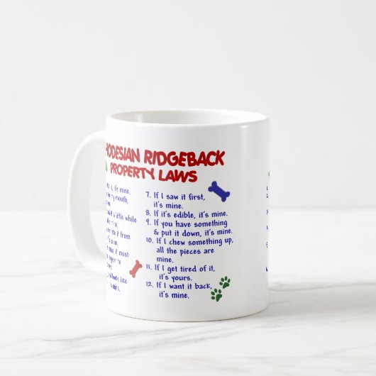 RHODESIAN RIDGEBACK Property Laws 2 Koffiemok (Voorkant links)