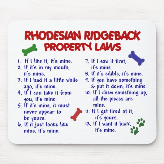 RHODESIAN RIDGEBACK Property Laws 2 Muismat (Voorkant)