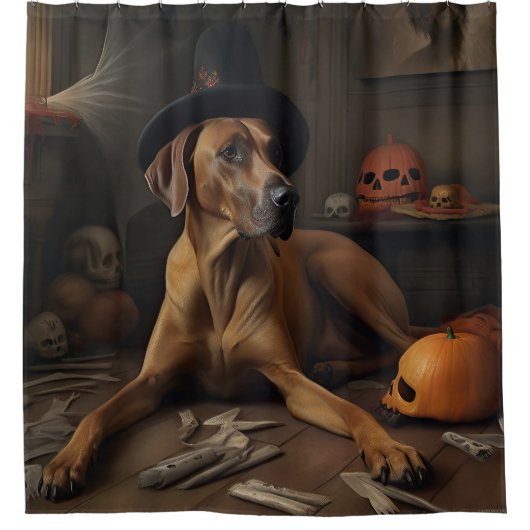Rhodesian Ridgeback Pumpkins Halloween Scary Douchegordijn (Voorkant)