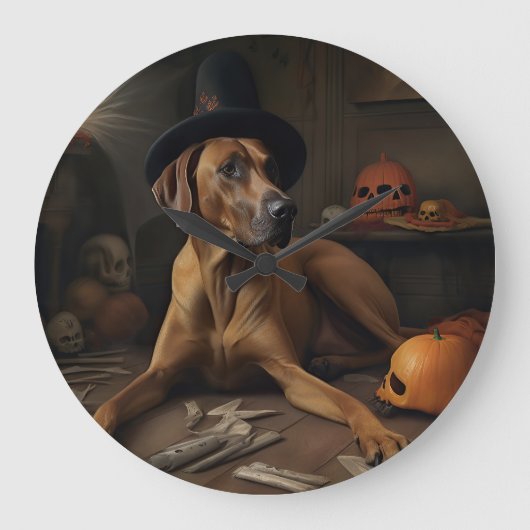 Rhodesian Ridgeback Pumpkins Halloween Scary Grote Klok (Voorkant)