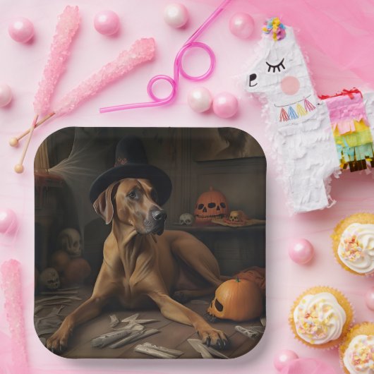 Rhodesian Ridgeback Pumpkins Halloween Scary Papieren Bordje (Feest)