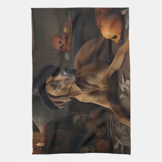 Rhodesian Ridgeback Pumpkins Halloween Scary Theedoek (Verticaal)