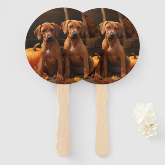 Rhodesian Ridgeback Pup Autumn Delight Pompoen  Handwaaier (Voorkant en achterkant)