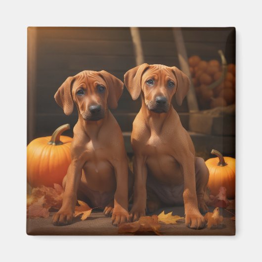 Rhodesian Ridgeback Pup Autumn Delight Pompoen Magneet (Voorkant)