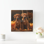 Rhodesian Ridgeback Pup Autumn Delight Pompoen Vierkante Klok (Huis)