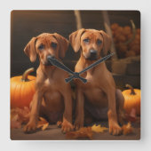 Rhodesian Ridgeback Pup Autumn Delight Pompoen Vierkante Klok (Voorkant)