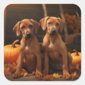 Rhodesian Ridgeback Pup Autumn Delight Pompoen  Vierkante Sticker (Voorkant)