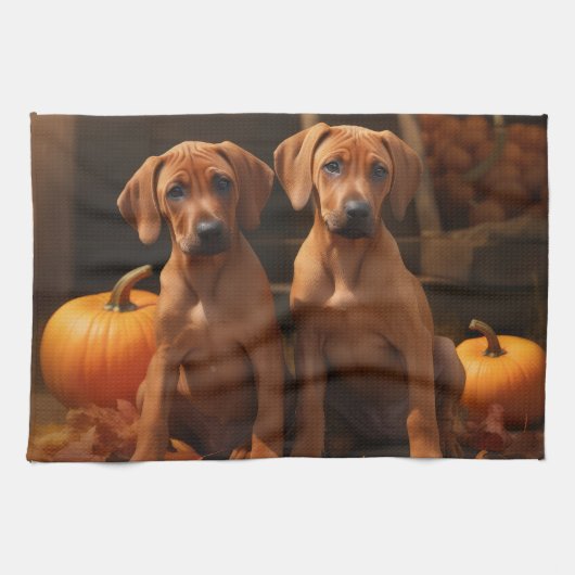 Rhodesian Ridgeback Puppy Autumn Delight Pompoen Theedoek (Horizontaal)