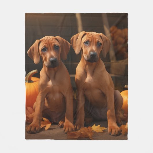 Rhodesian Ridgeback Puppy Herfst Delight Pompoen Fleece Deken (Voorkant)