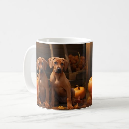 Rhodesian Ridgeback Puppy Herfst Delight Pompoen Koffiemok (Voorkant links)