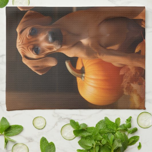 Rhodesian Ridgeback Puppy Herfst Delight Pompoen Theedoek (Gevouwen)