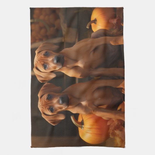 Rhodesian Ridgeback Puppy Herfst Delight Pompoen Theedoek (Verticaal)