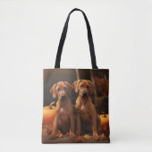 Rhodesian Ridgeback Puppy Herfst Delight Pompoen Tote Bag (Voorkant)