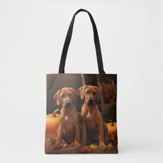 Rhodesian Ridgeback Puppy Herfst Delight Pompoen Tote Bag (Voorkant)