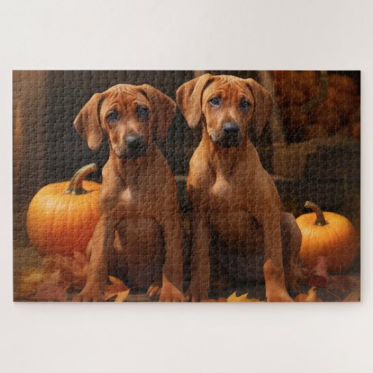Rhodesian Ridgeback Puppy Herfstvreugde Pompoen Legpuzzel (Horizontaal)