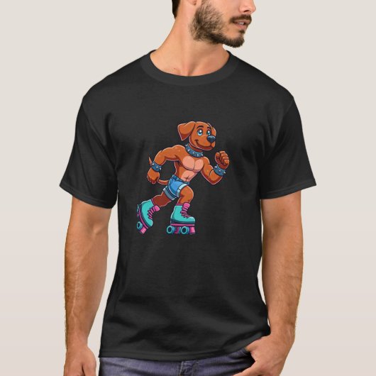 Rhodesian Ridgeback Roller Skating Hond Grappig Sc T-shirt (Voorkant)