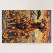 Rhodesian Ridgeback Savanne Zonsondergang Kunst Legpuzzel (Horizontaal)