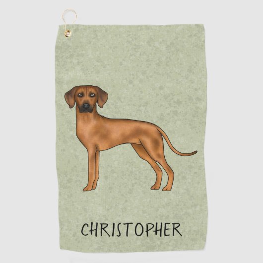Rhodesian Ridgeback Schattige Bruine Hond Met Naam Golfhanddoek (Voorkant)