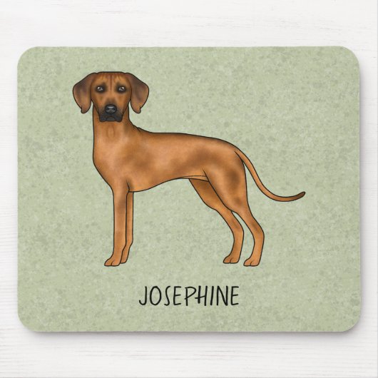 Rhodesian Ridgeback Schattige Bruine Hond Met Naam Muismat (Voorkant)