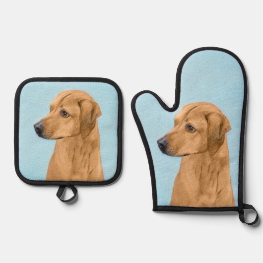 Rhodesian Ridgeback Schilderij Red Wheaten Dog Art Ovenwant & Pannenlap Set (Voorkant)