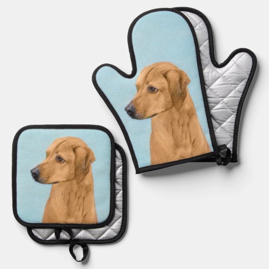 Rhodesian Ridgeback Schilderij Red Wheaten Dog Art Ovenwant & Pannenlap Set (Voorkant / Achterkant)