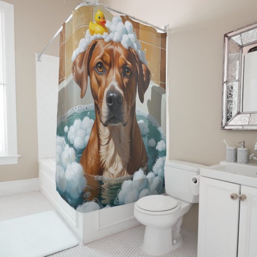 Rhodesian Ridgeback Slordig Slaperig Schattig Grap Douchegordijn (In situ)