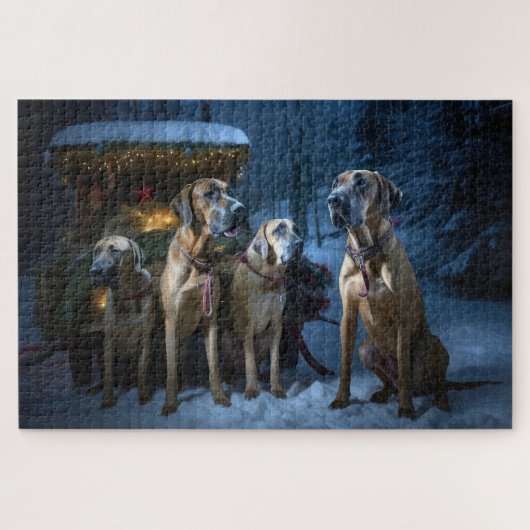 Rhodesian Ridgeback Sneeuw slee Christmas decorati Legpuzzel (Horizontaal)
