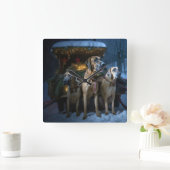 Rhodesian Ridgeback Sneeuw slee Christmas decorati Vierkante Klok (Huis)