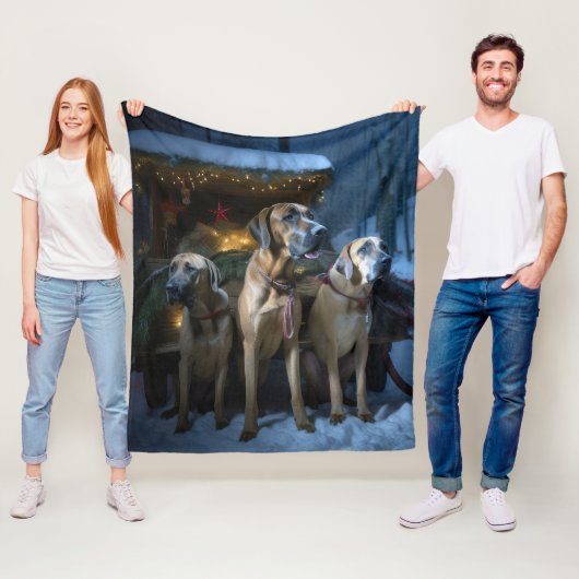 Rhodesian Ridgeback Sneeuw slee Kerst decor Fleece Deken (In situ)