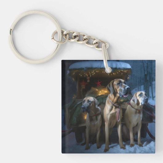 Rhodesian Ridgeback Sneeuw slee Santa Claus decora Sleutelhanger (Voorkant)