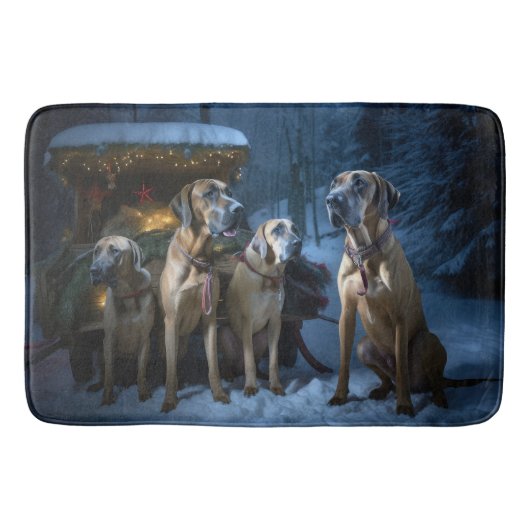 Rhodesian Ridgeback Snowy Sleigh Kerstdecoratie Badmat (Voorkant)