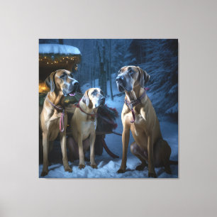 Rhodesian Ridgeback Snowy Sleigh Kerstdecoratie Canvas Afdruk