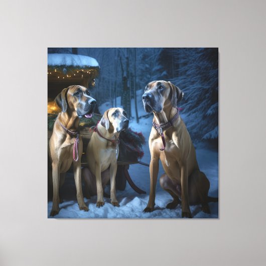 Rhodesian Ridgeback Snowy Sleigh Kerstdecoratie Canvas Afdruk (Voorkant)