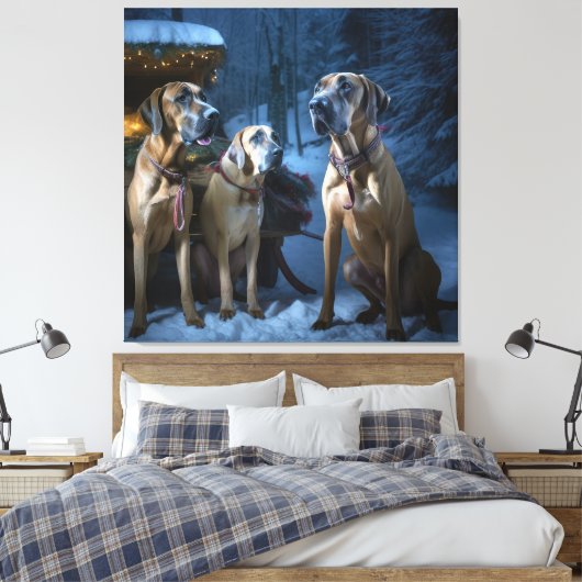 Rhodesian Ridgeback Snowy Sleigh Kerstdecoratie Canvas Afdruk (Insitu (Slaapkamer))